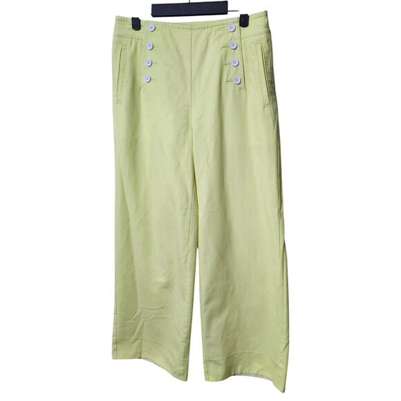 Talbots Wide Leg Pants Citrus Honey Sailor Trousers Gold Buttons Career‎ Size 4 - Picture 3 of 10